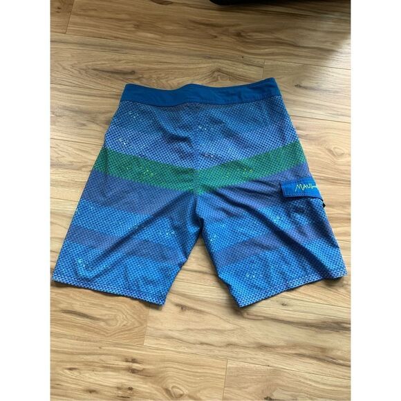 Maui‎ and Sons Men's Blue Green Striped Board Shorts Swim Trunks Size Large - Picture 4 of 9